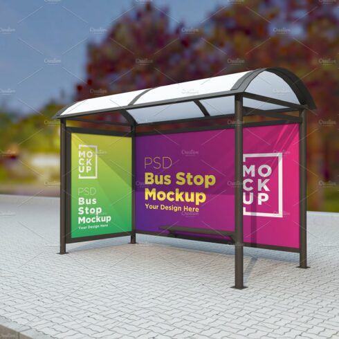 Bus stop with 2 sing Mockup cover image.