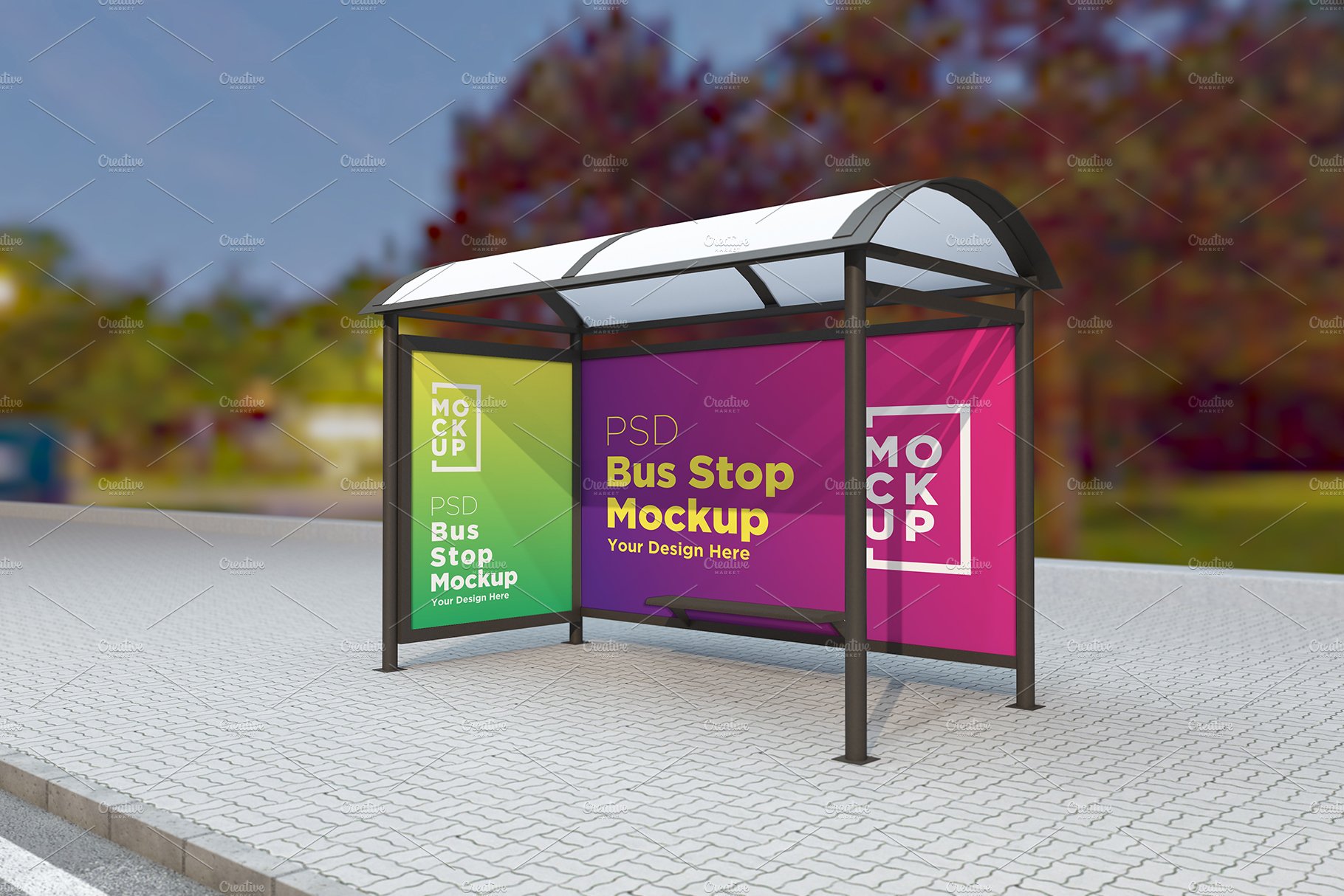 Bus stop with 2 sing Mockup cover image.