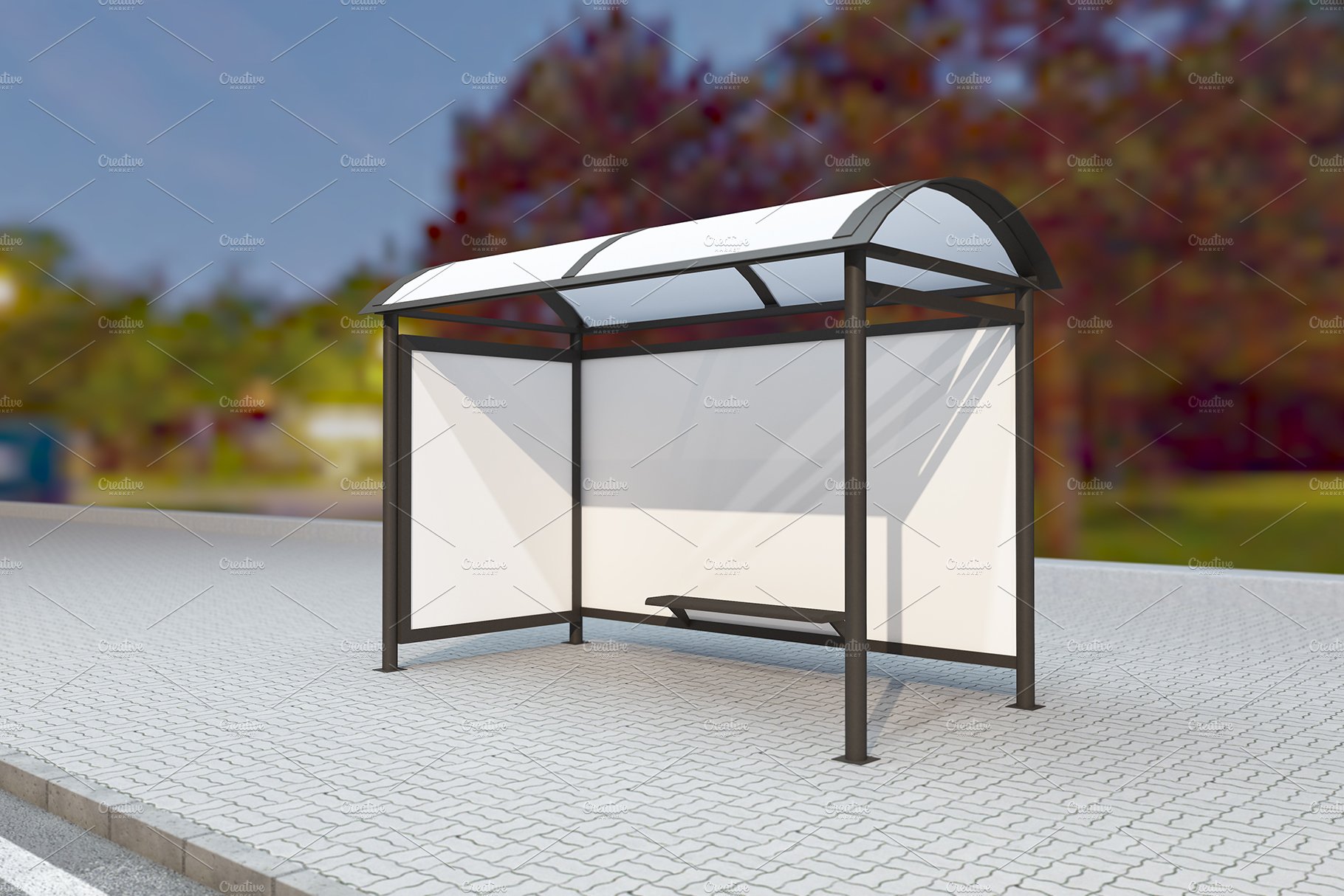 Bus stop with 2 sing Mockup preview image.