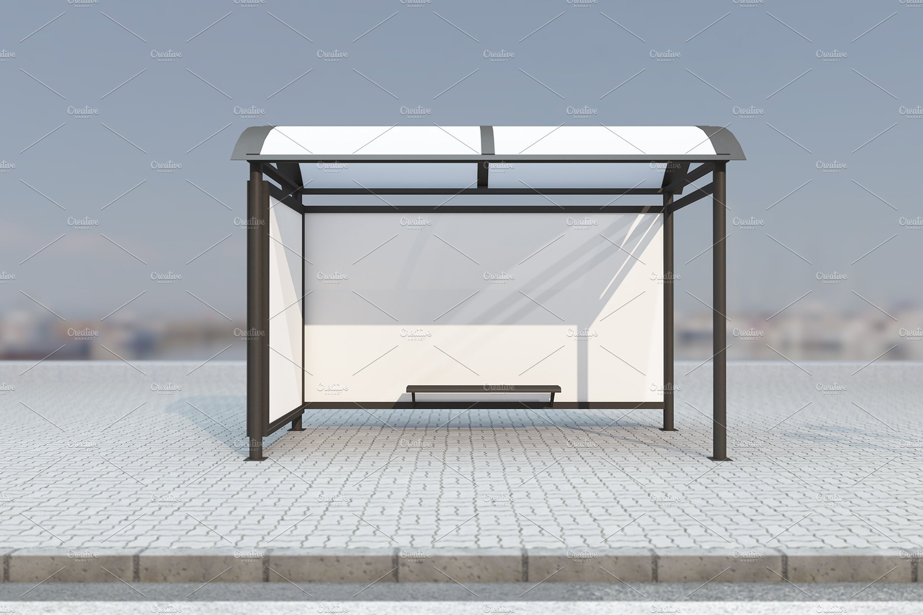 Bus Stop with 2 Billboard Mockup preview image.