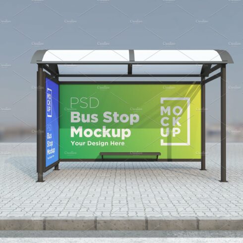 Bus Stop with 2 Billboard Mockup cover image.