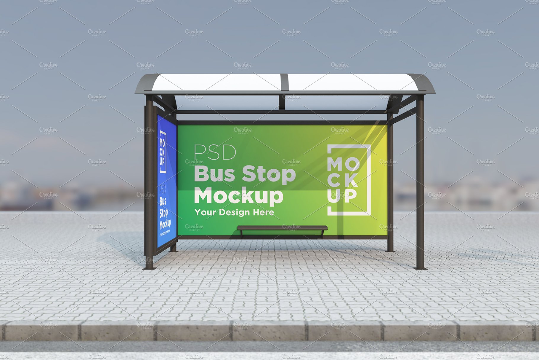 Bus Stop with 2 Billboard Mockup cover image.