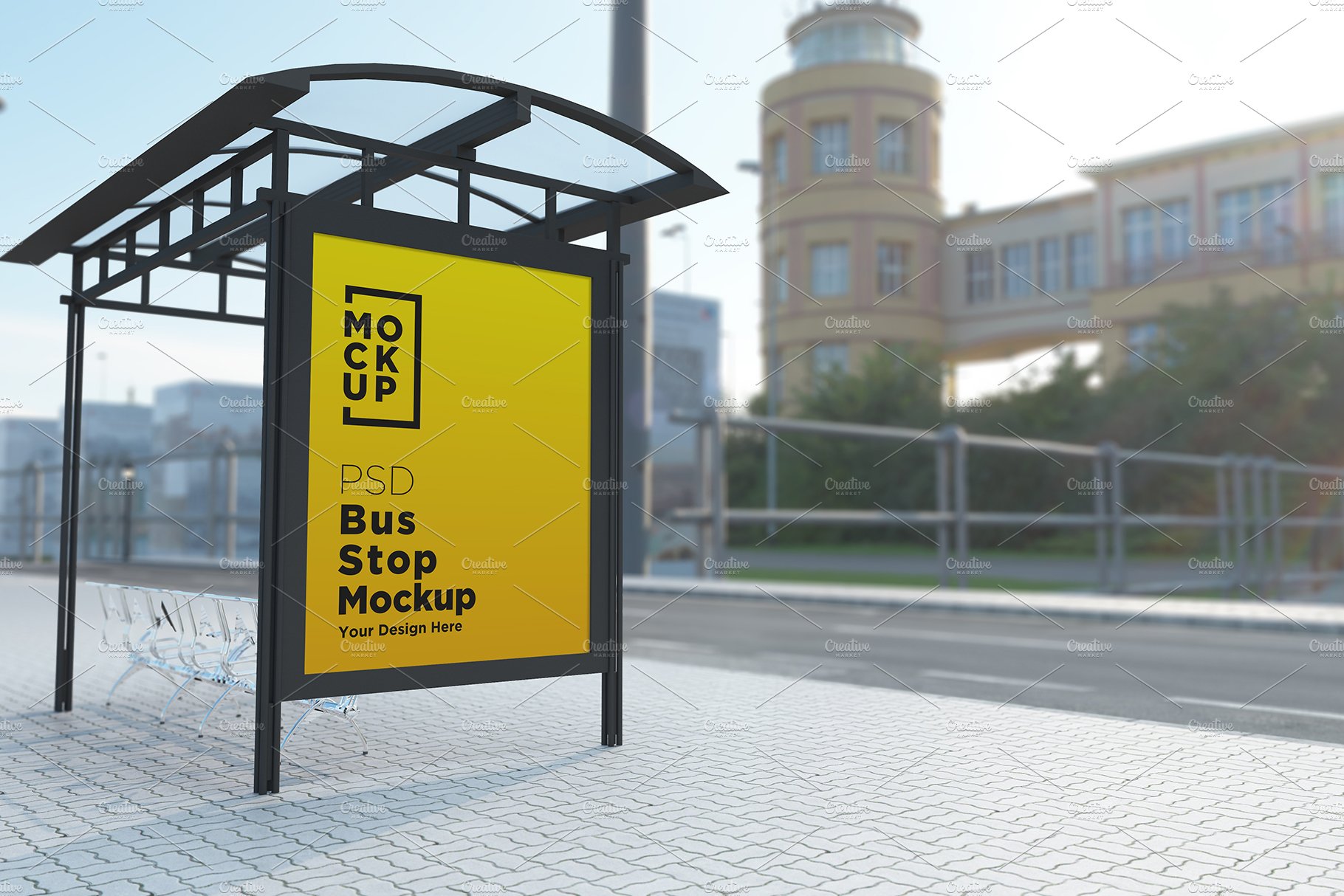 Bus stop Shelter Billboard Mockup cover image.