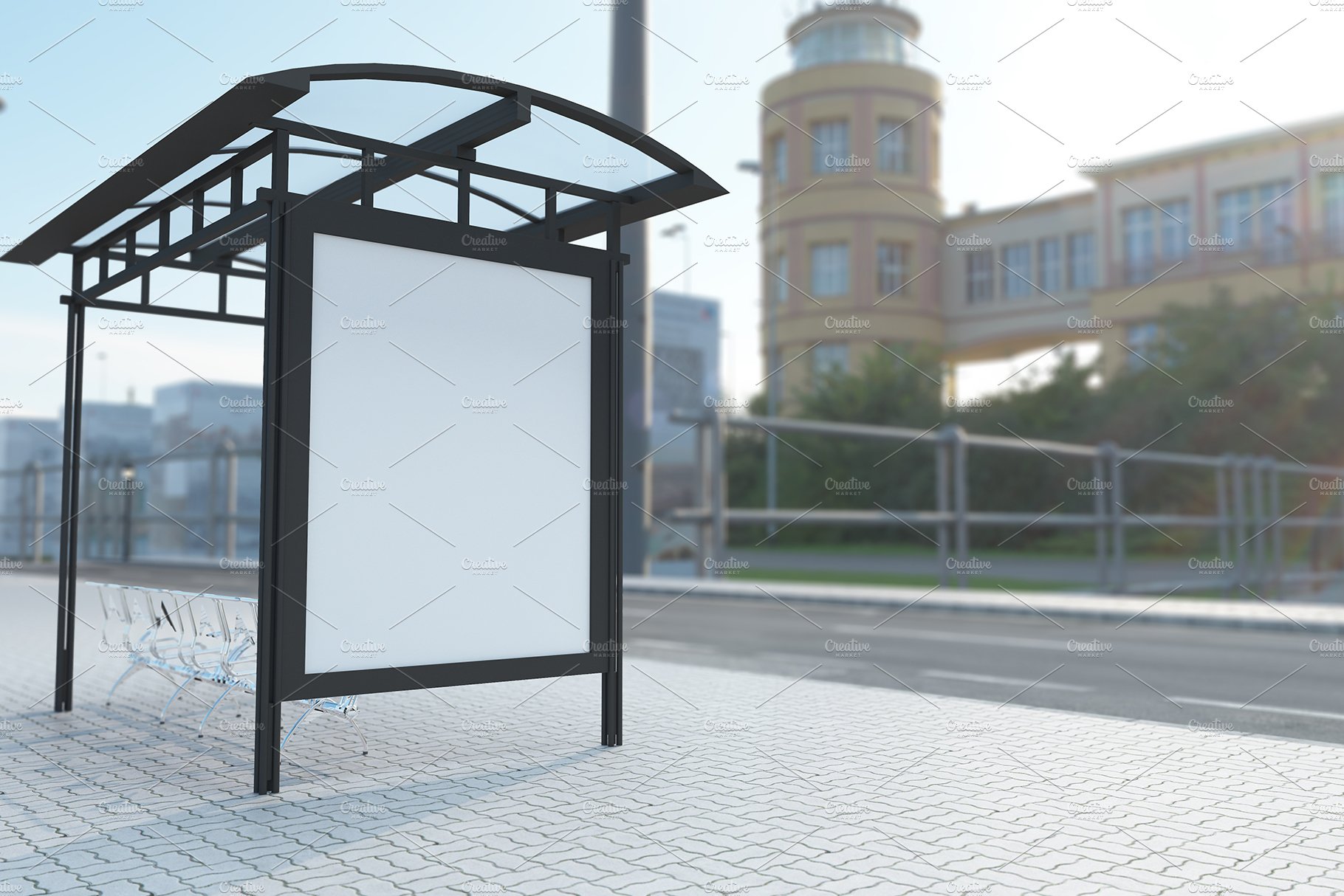 Bus stop Shelter Billboard Mockup preview image.