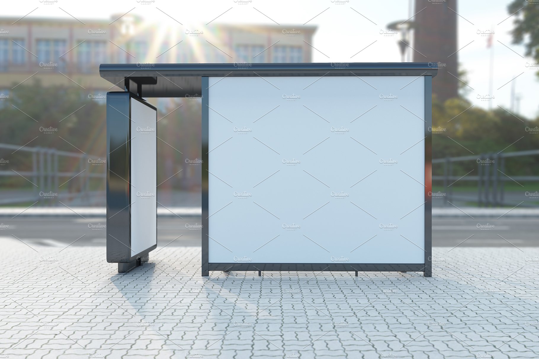 Bus Stop with 2 Sign Mockup preview image.