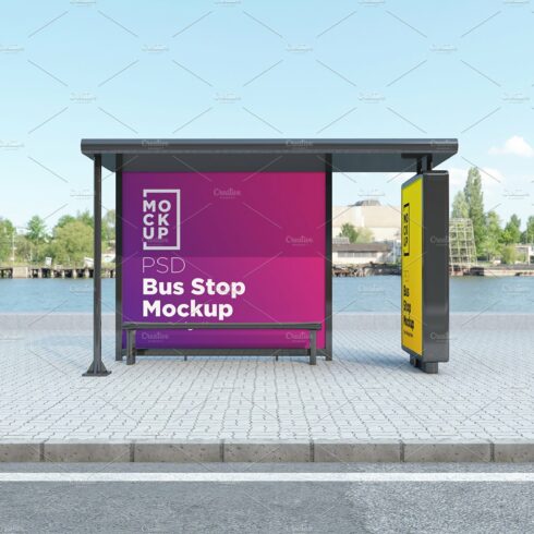 Bus stop Shelter with 2 sing Mockup cover image.