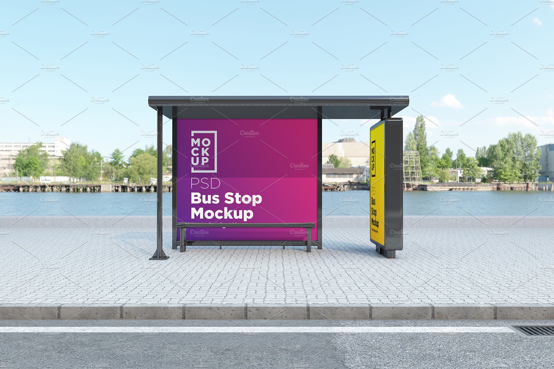 Bus stop Shelter with 2 sing Mockup cover image.