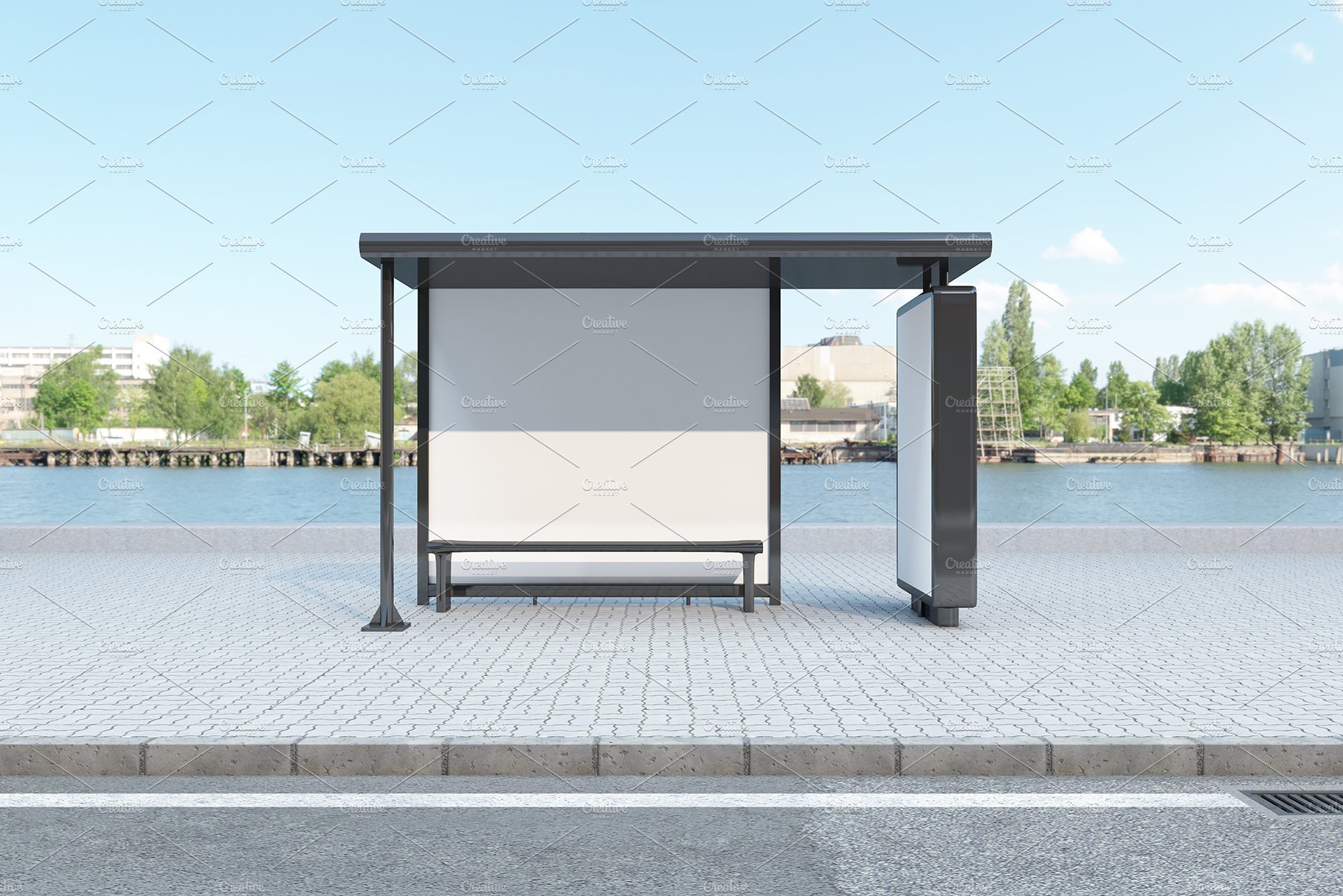 Bus stop Shelter with 2 sing Mockup preview image.