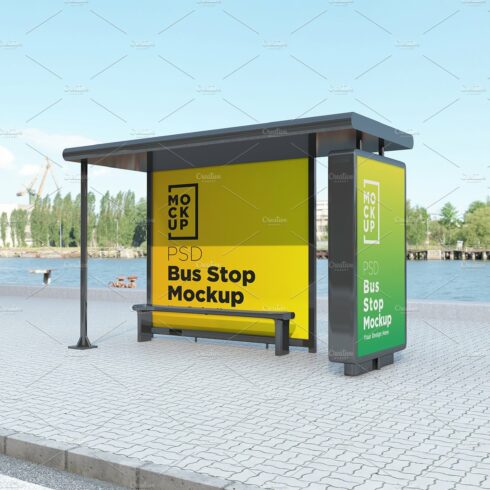 City Bus Stop 2 Signage Mockup cover image.