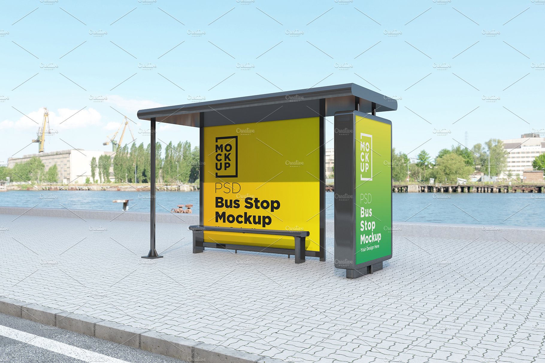 City Bus Stop 2 Signage Mockup cover image.