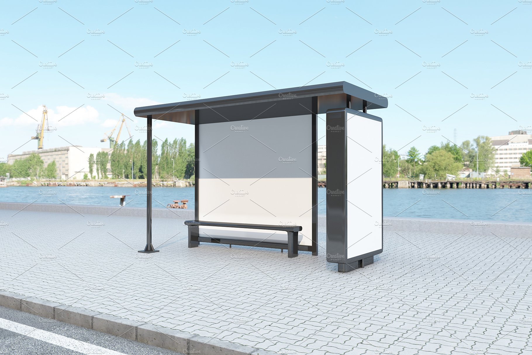 City Bus Stop 2 Signage Mockup preview image.