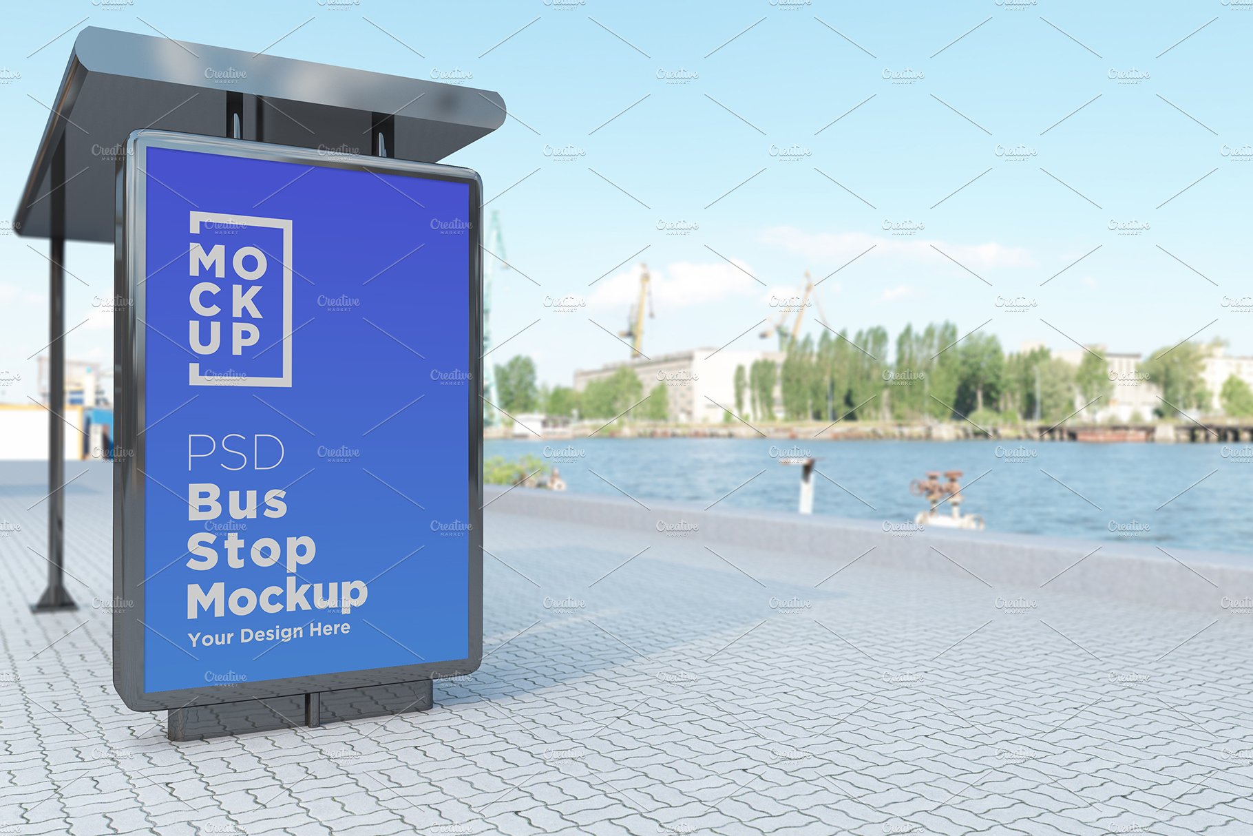 City Bus Stop Sign Mockup cover image.