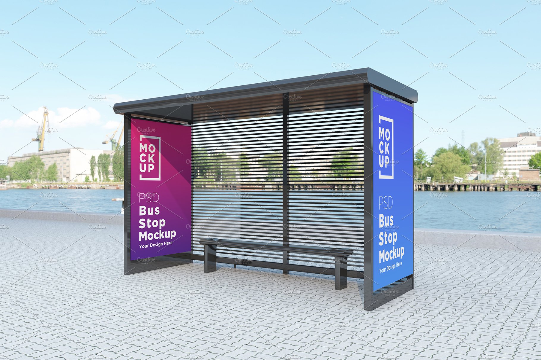 Bus Stop with 2 Sign Mockup cover image.