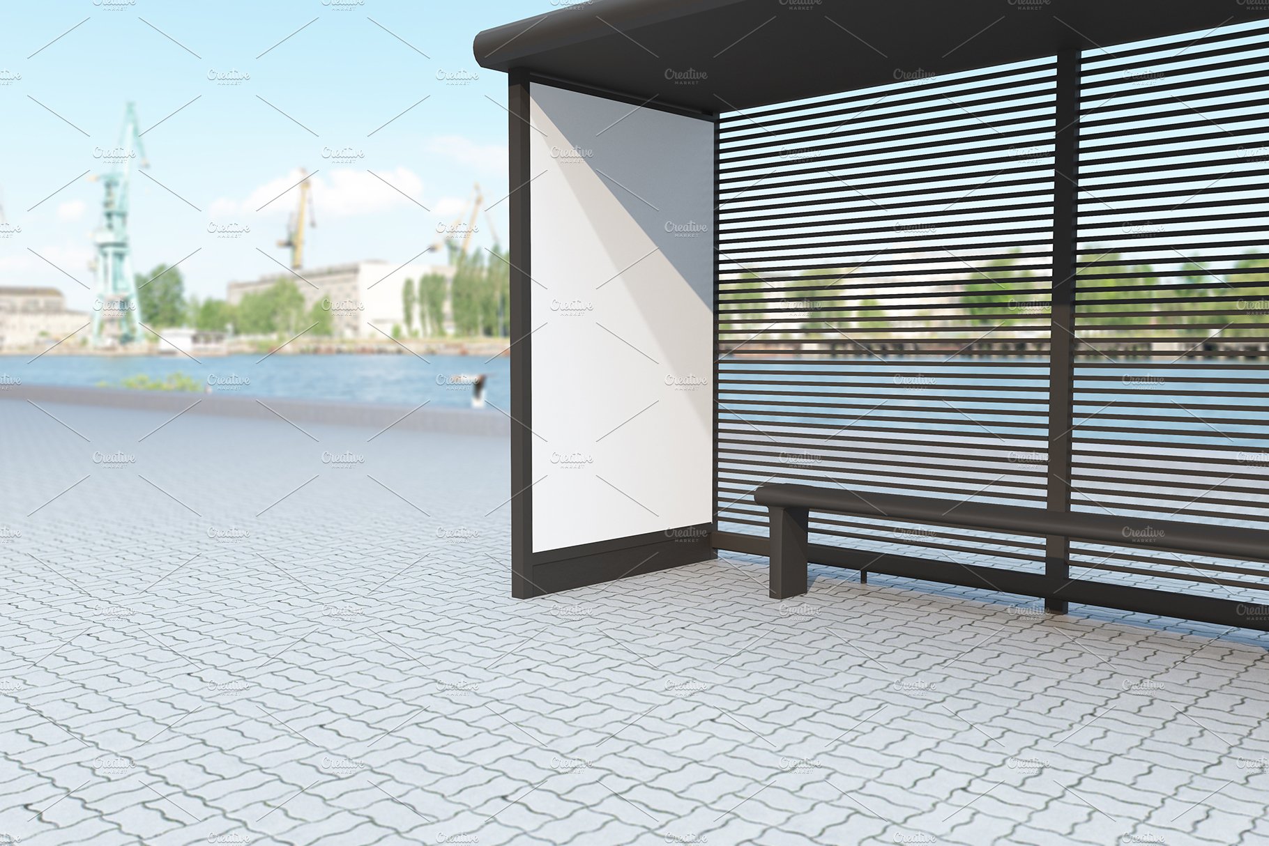 City Bus Stop Sign Mockup preview image.