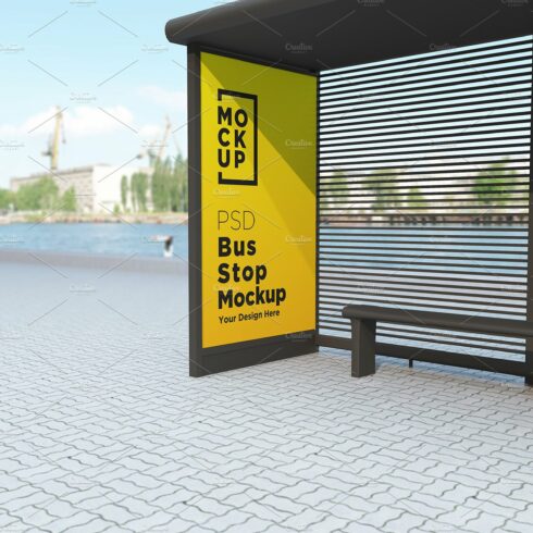 City Bus Stop Sign Mockup cover image.