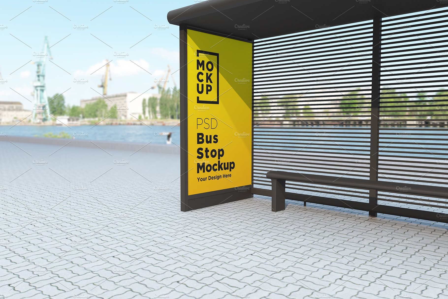 City Bus Stop Sign Mockup cover image.