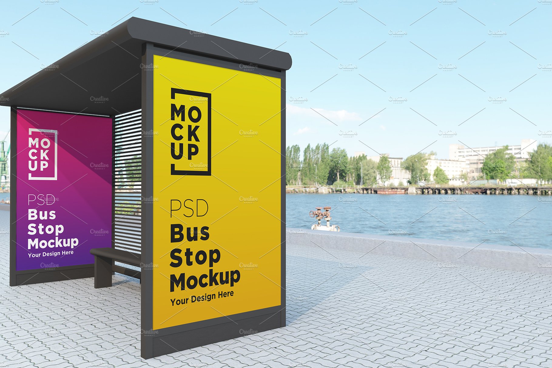 Bus Stop with 2 Sign Mockup cover image.