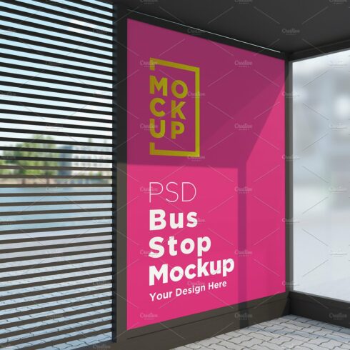 Bus stop  Shelter Sign Mockup cover image.