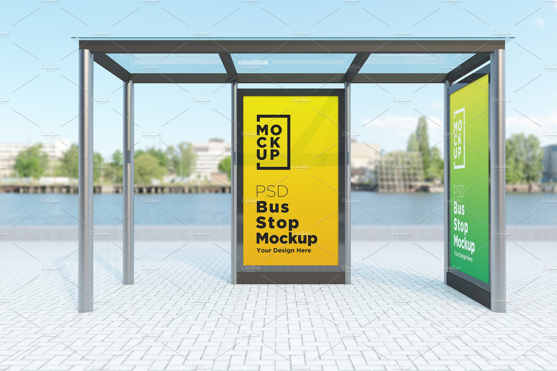 Bus Stop with 2 Sign Mockup cover image.