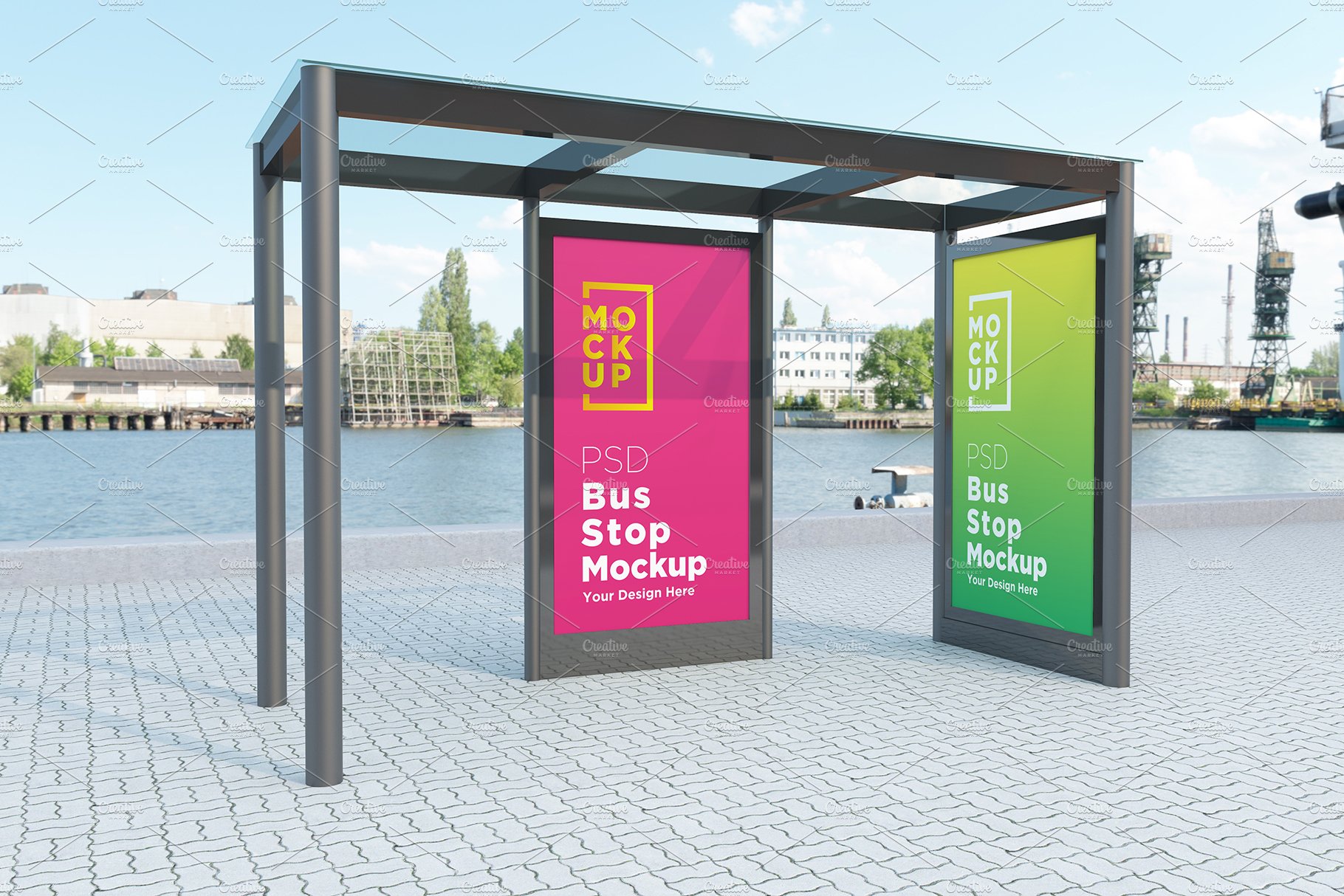 Bus Stop with 2 Sign Mockup cover image.