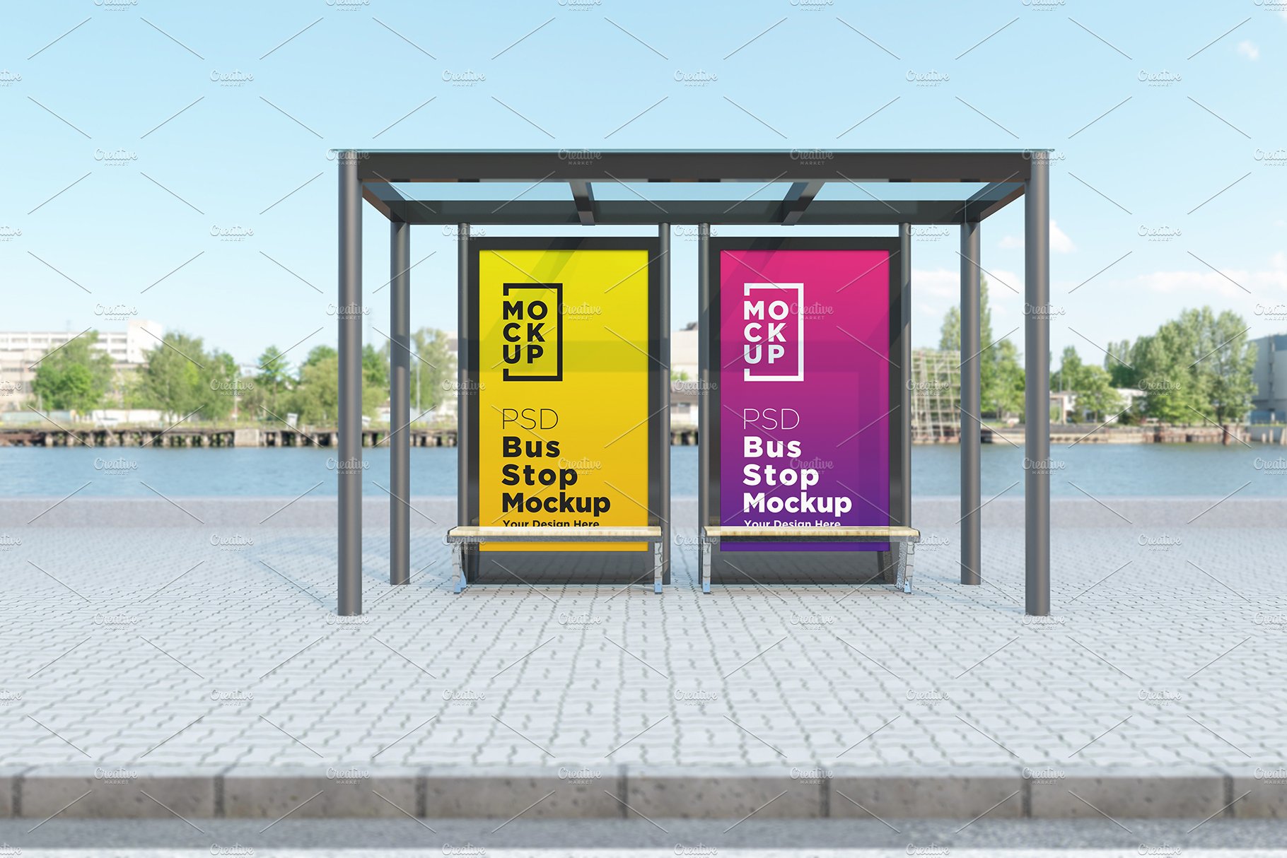 Bus Stop with 2 Sign Mockup cover image.