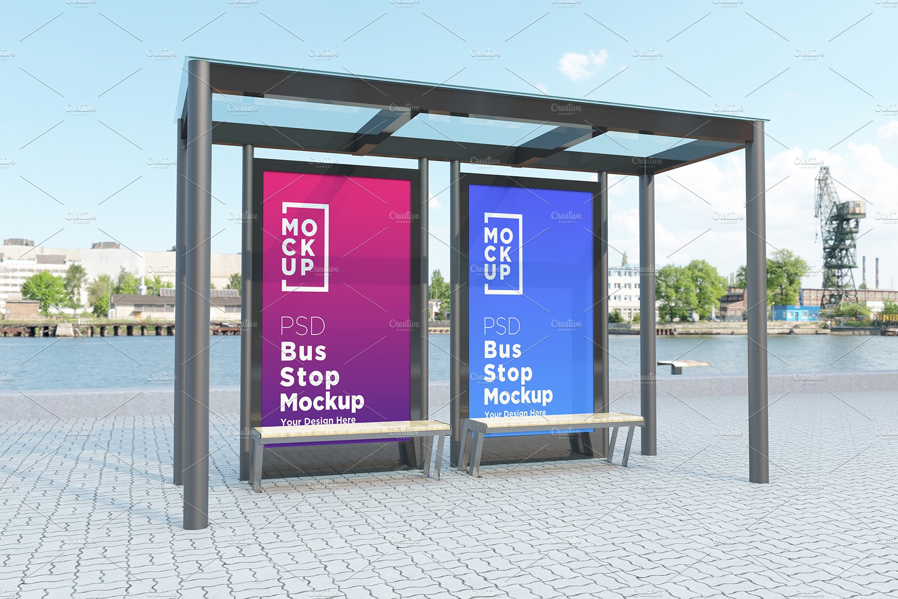 City Bus Stop with 2 Sign Mockup cover image.