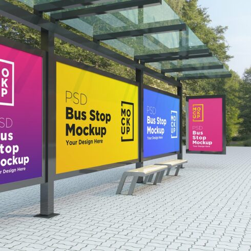 Bus Stop with 4 Billboard Mockup cover image.