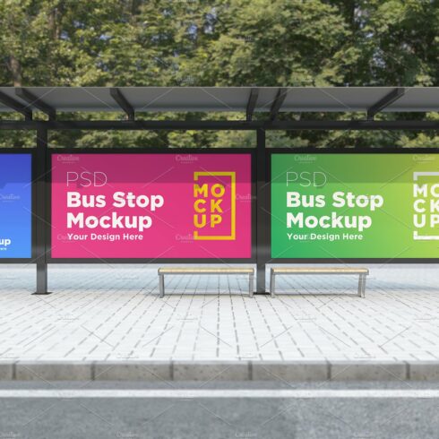 Bus Stop with 3 Billboard Mockup cover image.