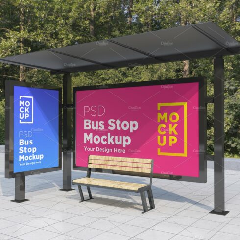 Bus Stop with 2 Sign Mockup cover image.