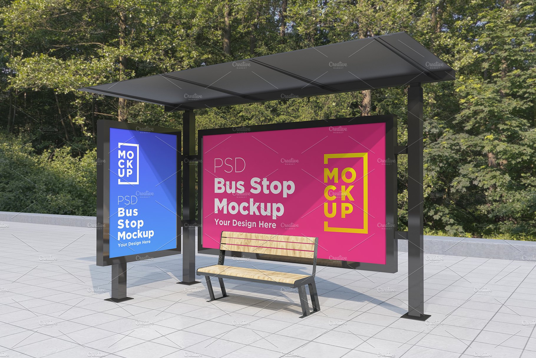 Bus Stop with 2 Sign Mockup cover image.