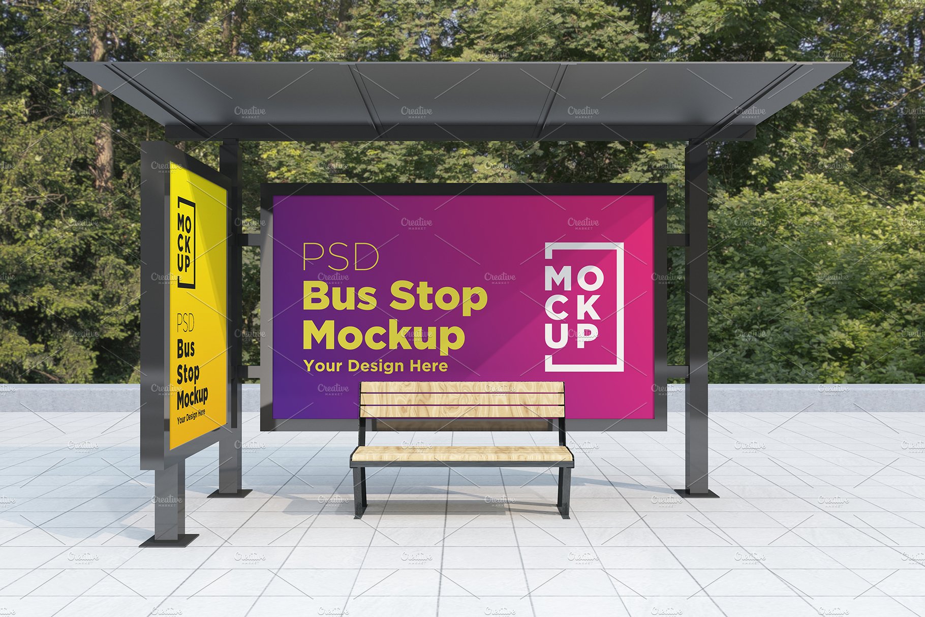 Bus Stop with 2 Sign Mockup cover image.