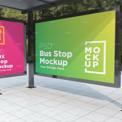 Bus Stop with 2 Signage  Mockup cover image.