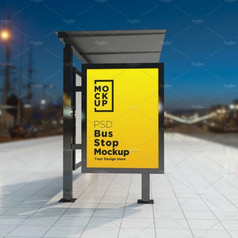 Night View Bus Stop Sign Mockup cover image.