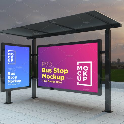 Evening View Bus Stop Signage Mockup cover image.