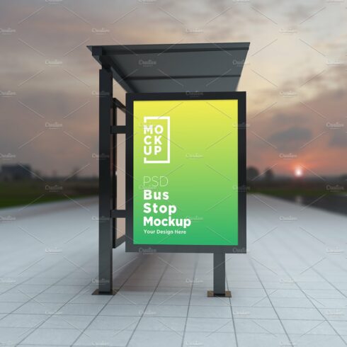 Evening View Bus Stop Signage Mockup cover image.