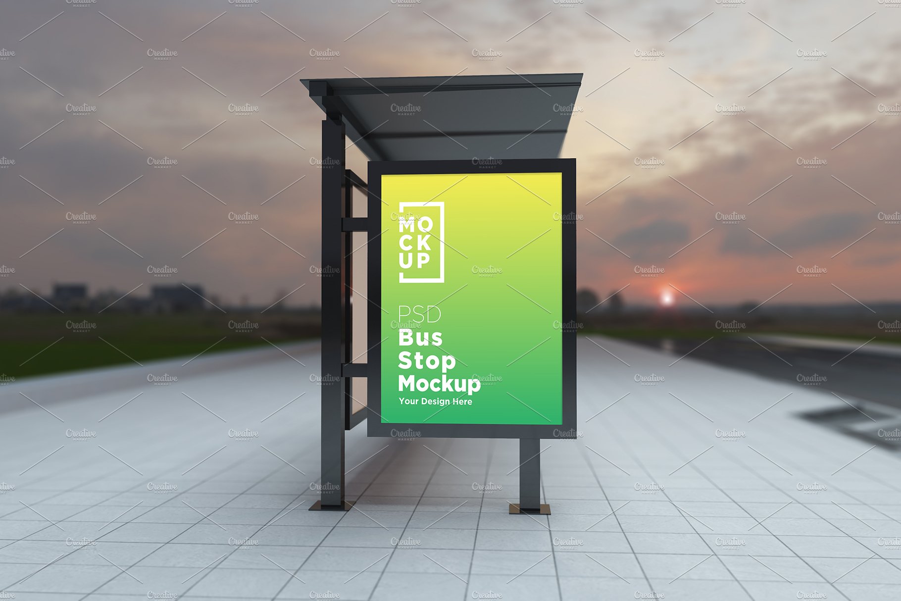 Evening View Bus Stop Signage Mockup cover image.