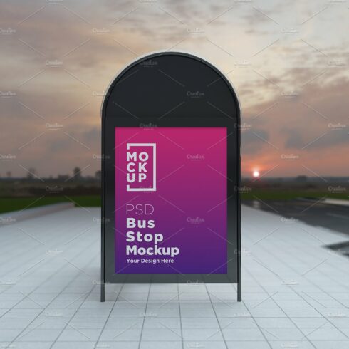 Evening View Bus Stop Sign Mockup cover image.