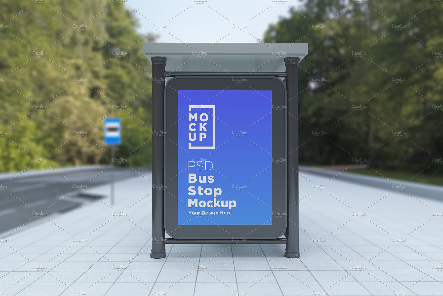 City Bus Stop Signage Mockup cover image.