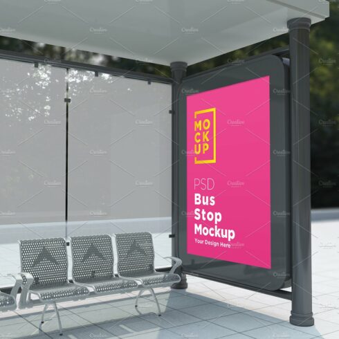 City Bus Stop Sign Mockup cover image.