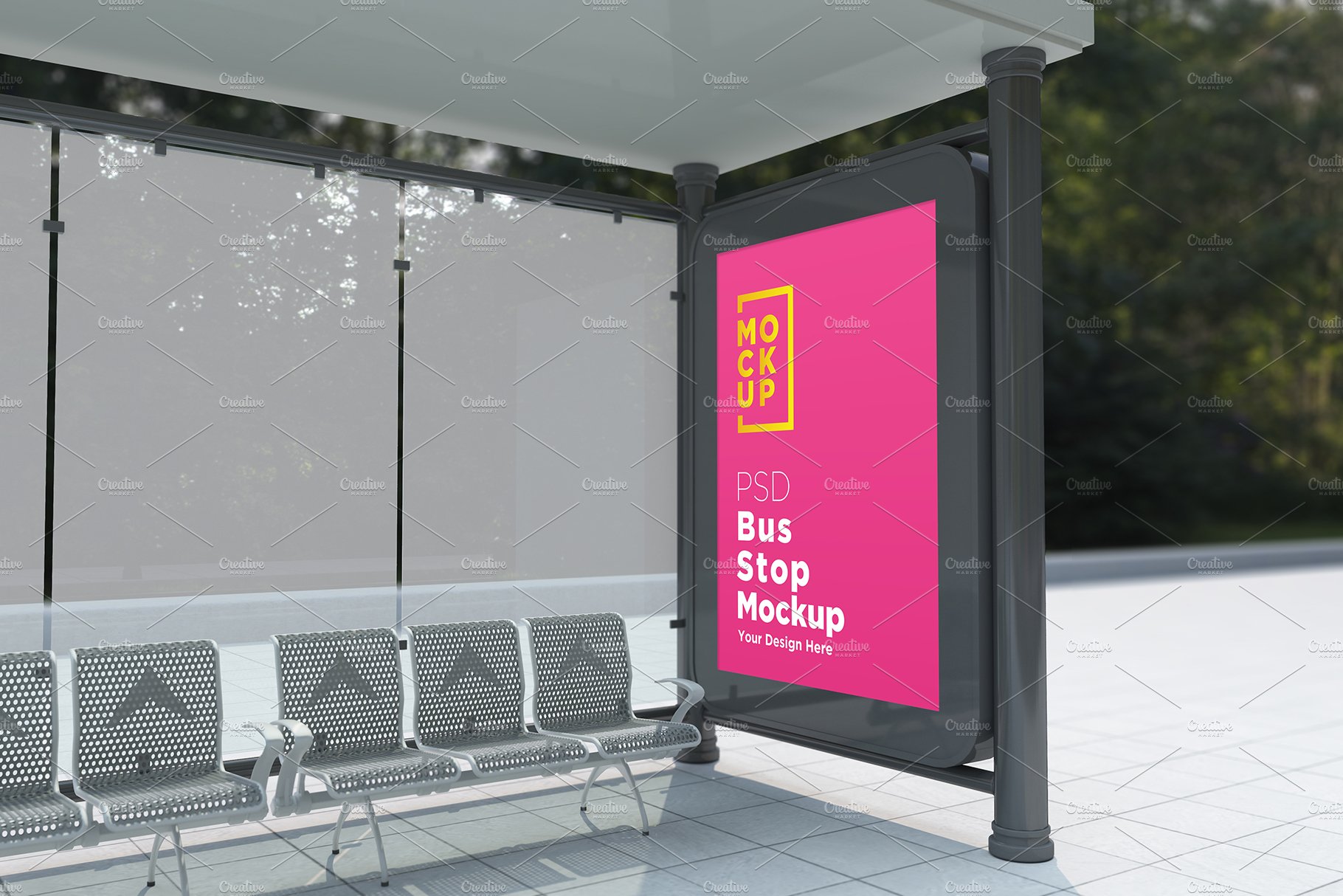 City Bus Stop Sign Mockup cover image.