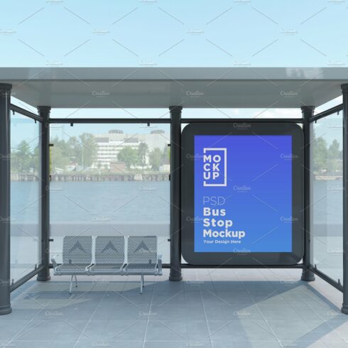 Bus stop Shelter Billboard Mockup cover image.