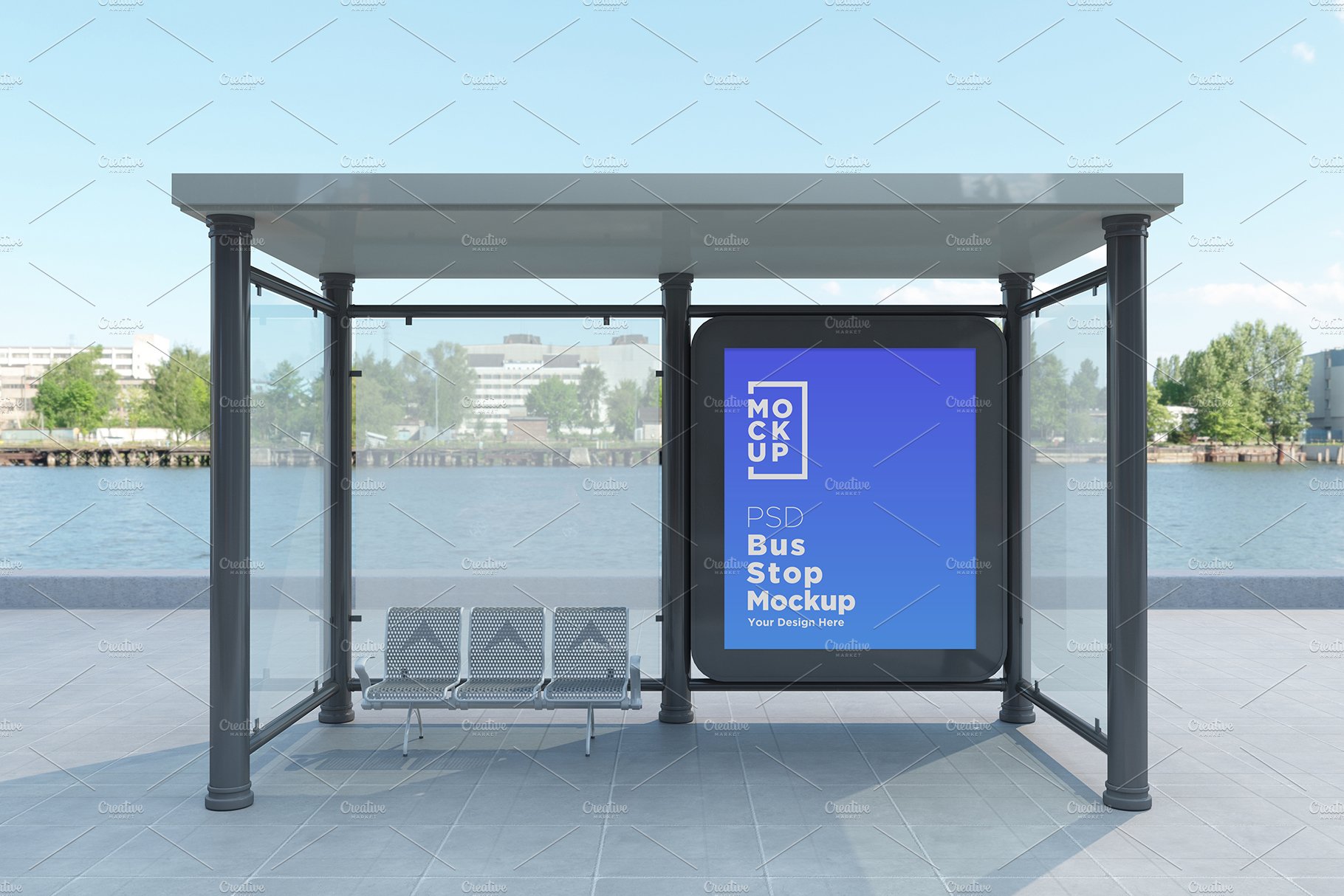 Bus stop Shelter Billboard Mockup cover image.