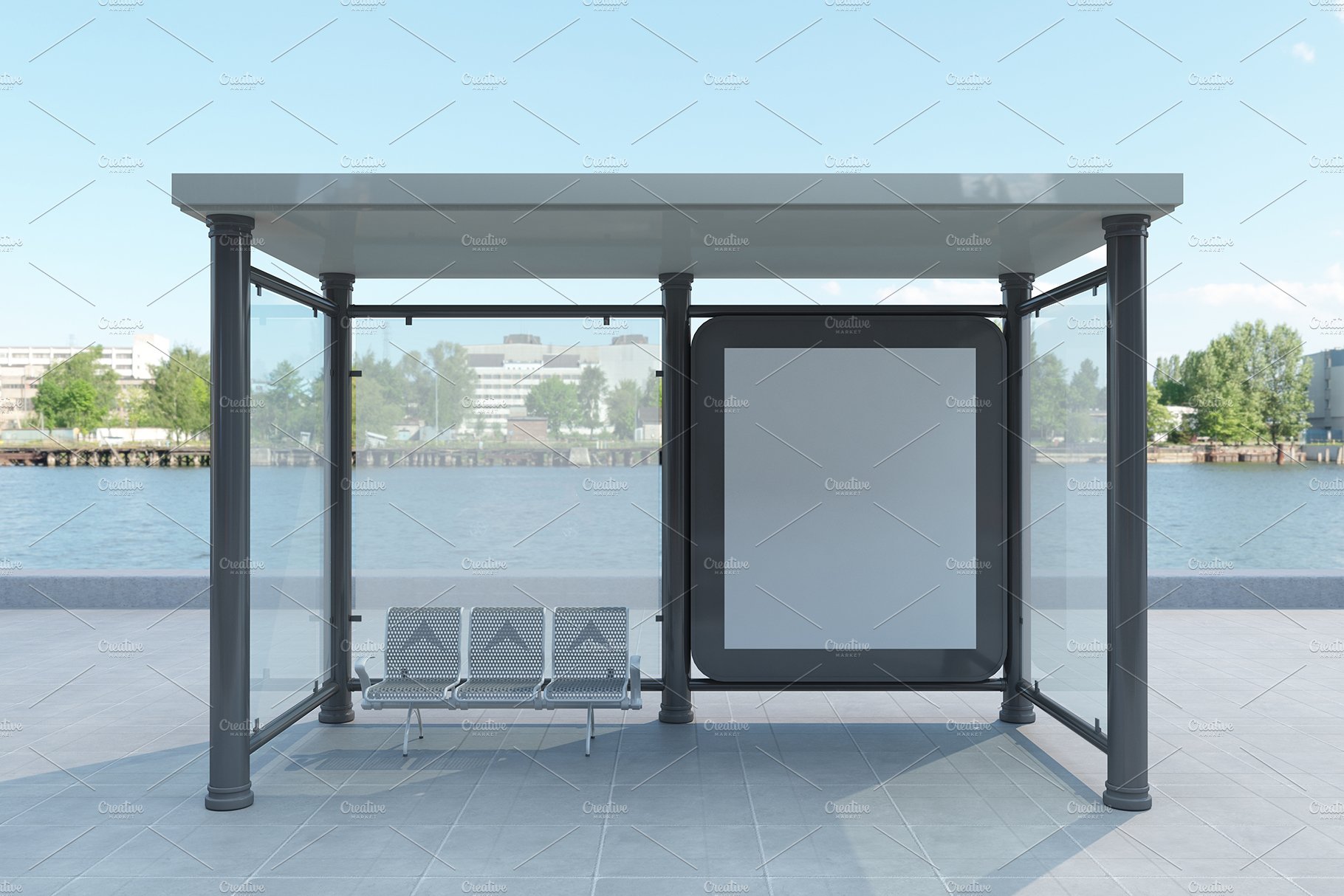 Bus stop Shelter Billboard Mockup preview image.