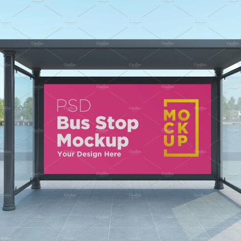 Bus stop Shelter Billboard Mockup cover image.