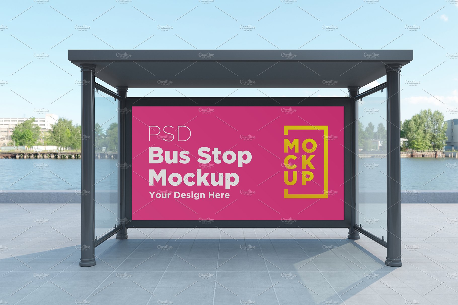 Bus stop Shelter Billboard Mockup cover image.