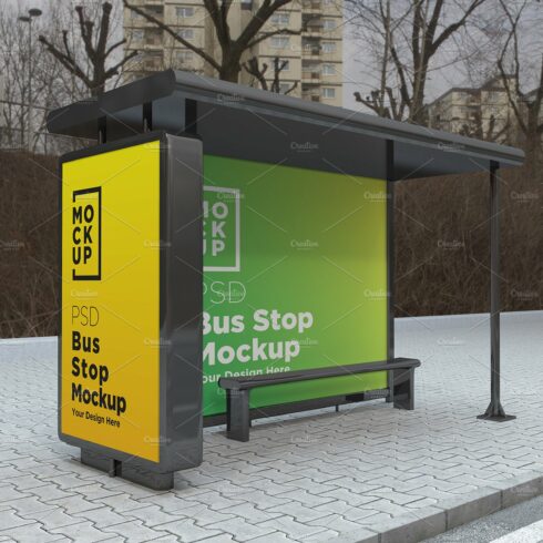 City Bus Stop Sign Mockup cover image.