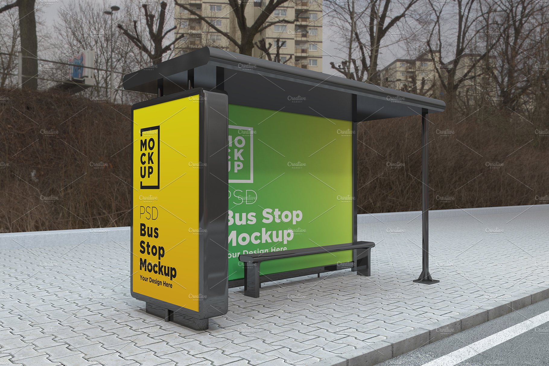 City Bus Stop Sign Mockup cover image.