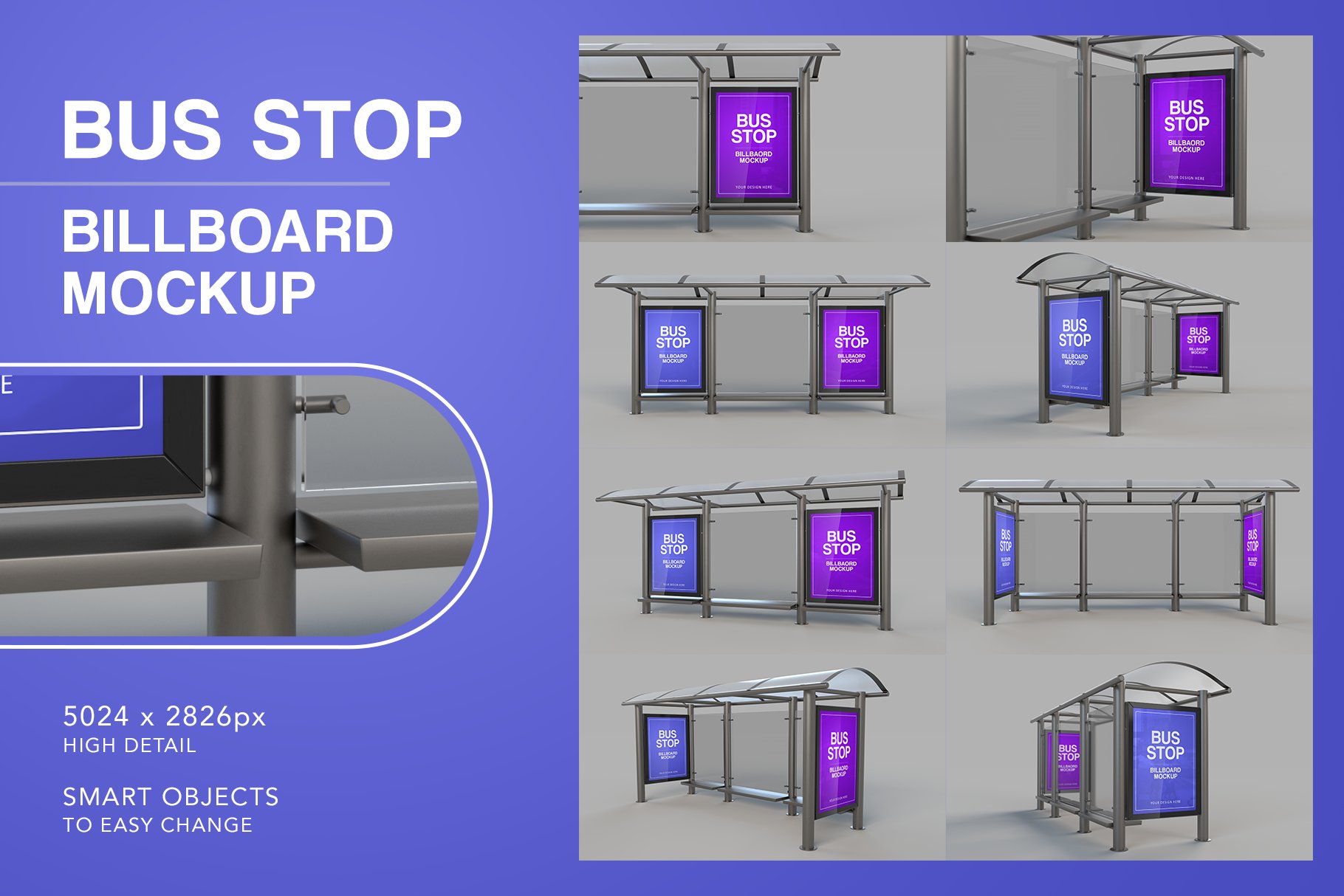 3D Bus Stop Billboard Mockup cover image.