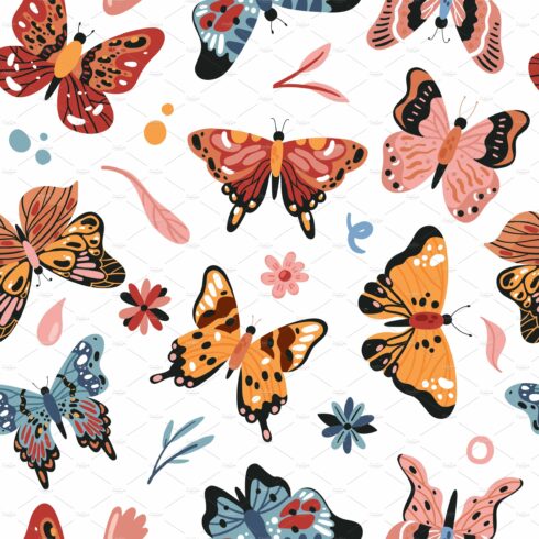 Butterfly flowers seamless pattern cover image.