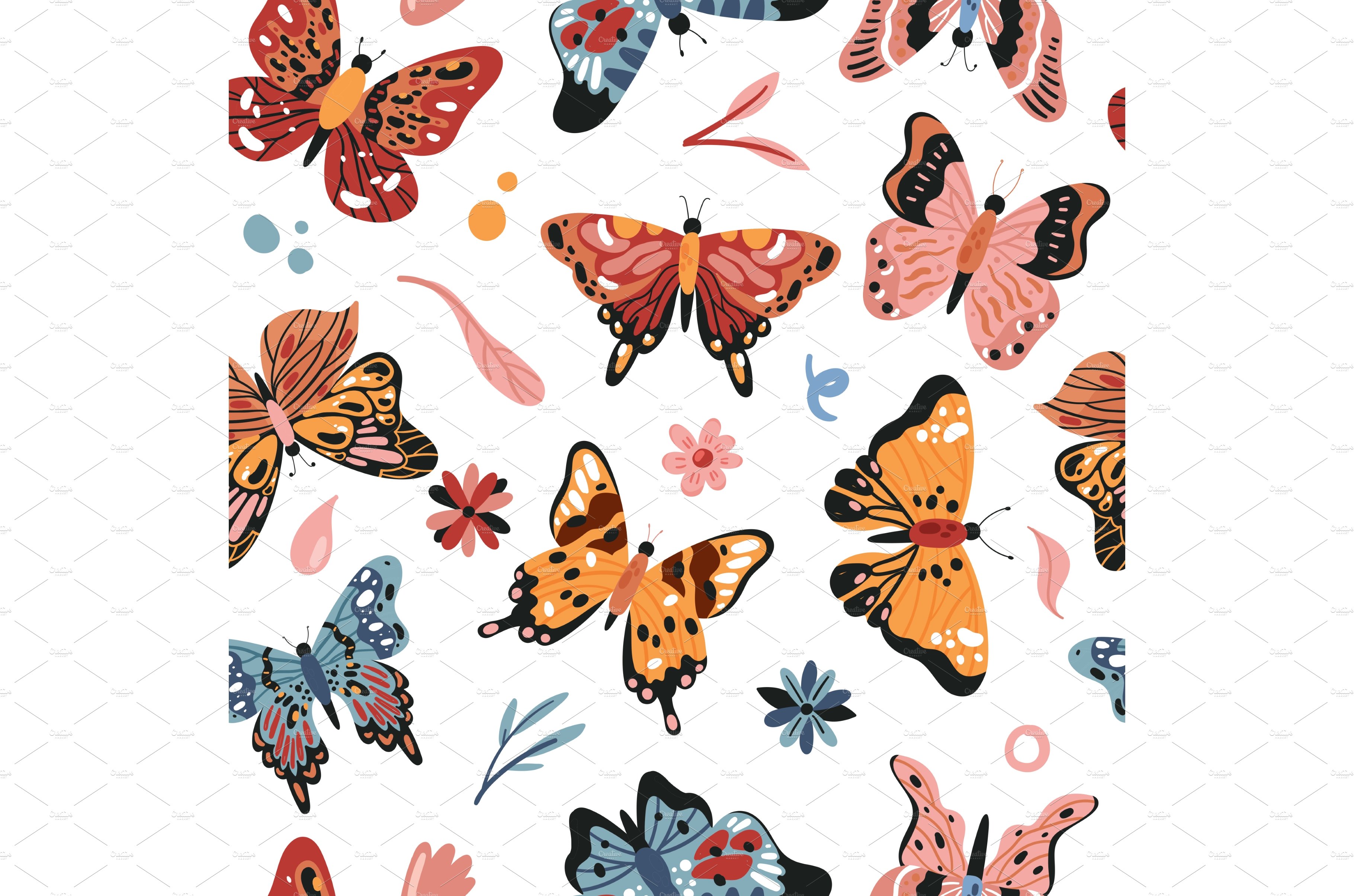 Butterfly flowers seamless pattern cover image.